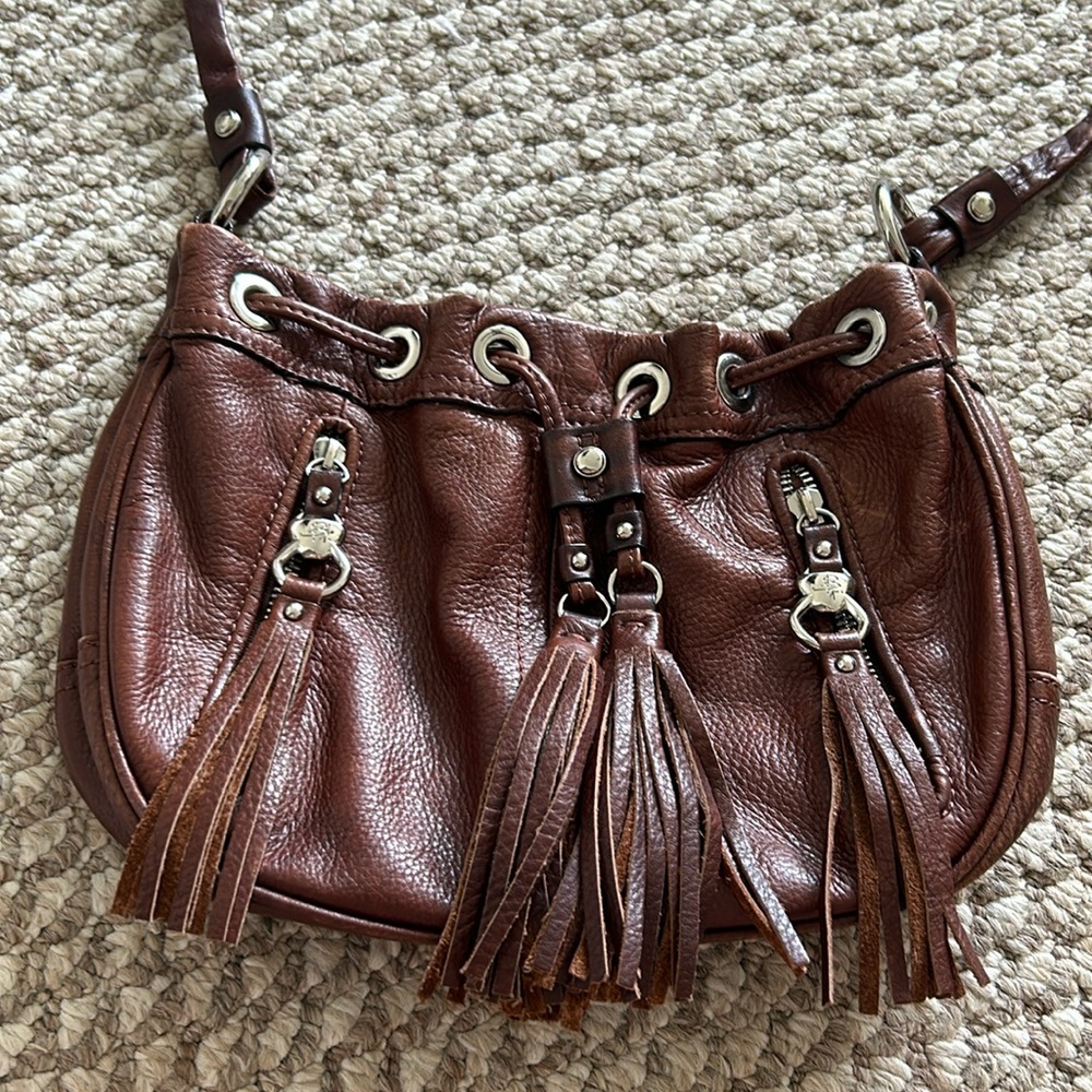 B. Makowsky Rich Brown Leather Crossbody Bag